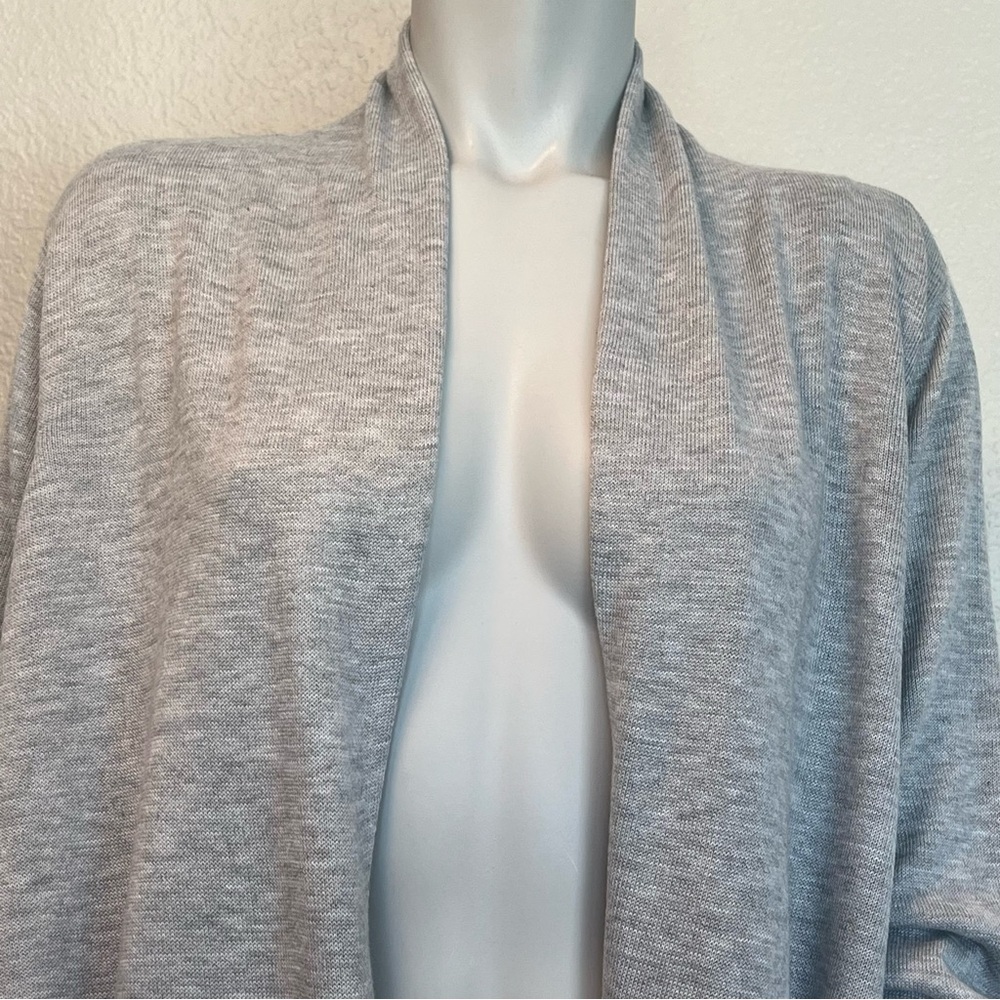 Ella Miss Heather Gray Long Open Front Cardigan Sweater - Picture 7 of 13